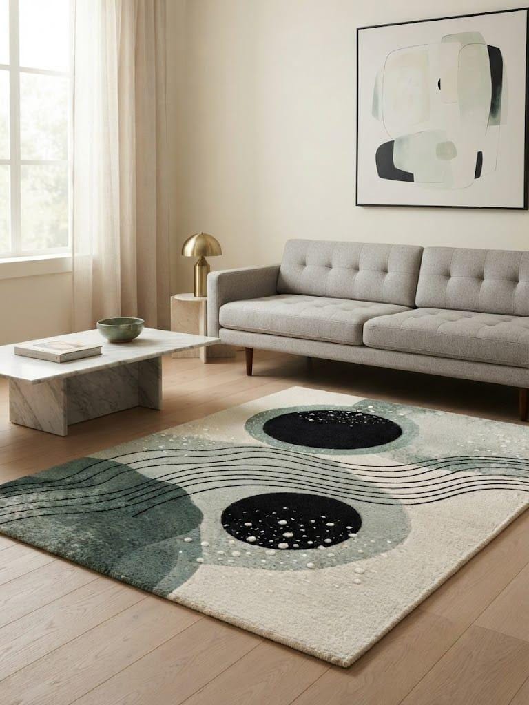 Hand-Tufted Wool Area Rug: Modern Abstract Celestial Scandinavian Design – view 2