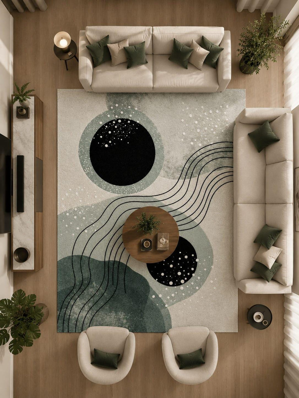 Hand-Tufted Wool Area Rug: Modern Abstract Celestial Scandinavian Design – view 3