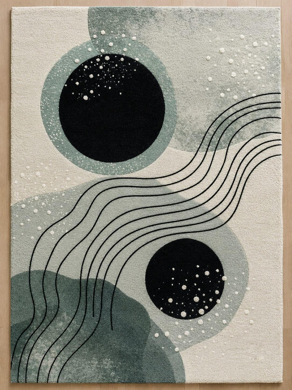Hand-Tufted Wool Area Rug: Modern Abstract Celestial Scandinavian Design – view 4