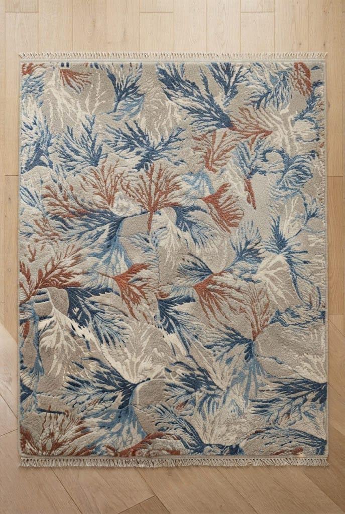 Hand Tufted Wool Area Rug, Botanical Leaf Pattern, Coastal Contemporary Home Décor – view 3