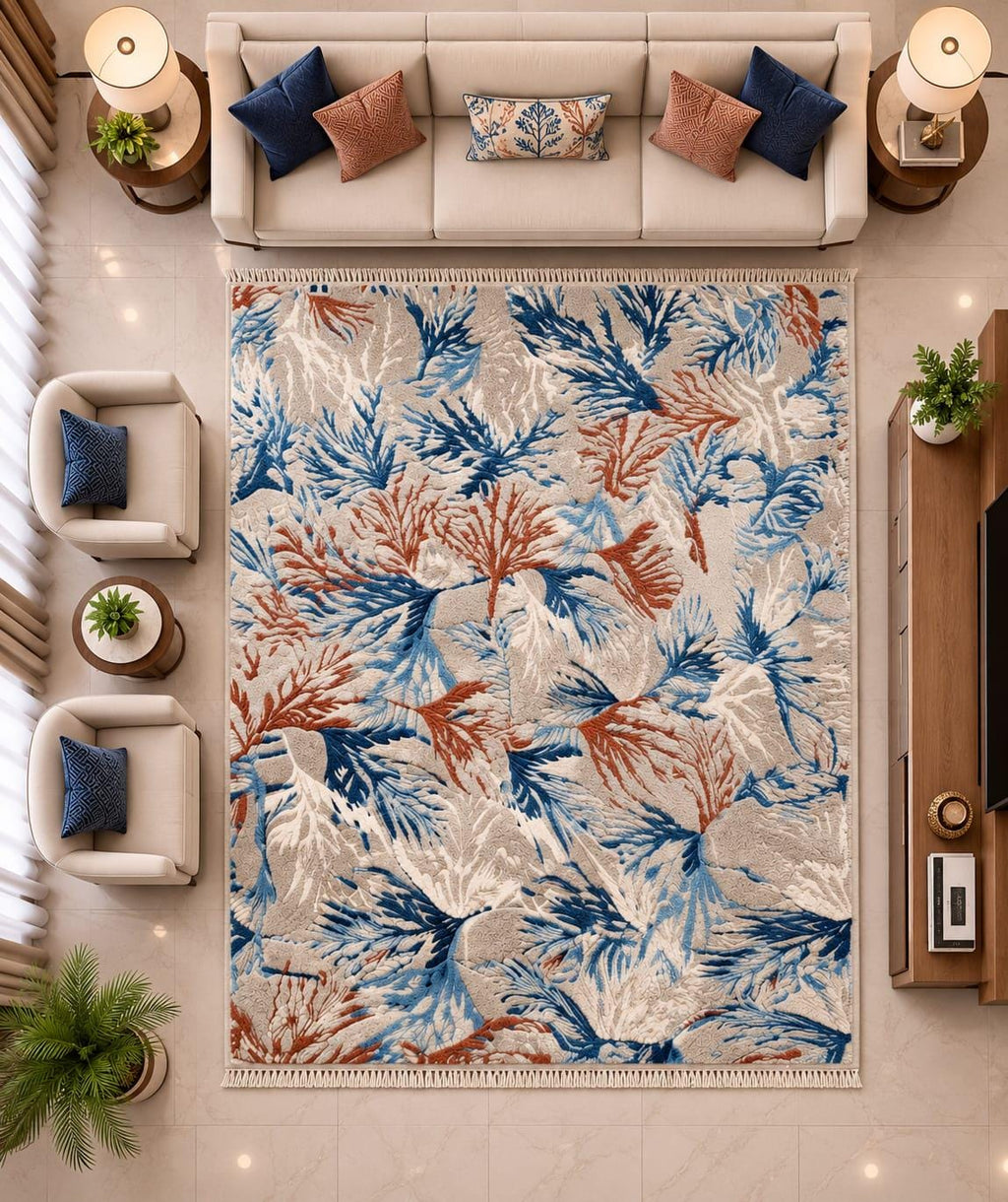 Hand Tufted Wool Area Rug, Botanical Leaf Pattern, Coastal Contemporary Home Décor – view 4