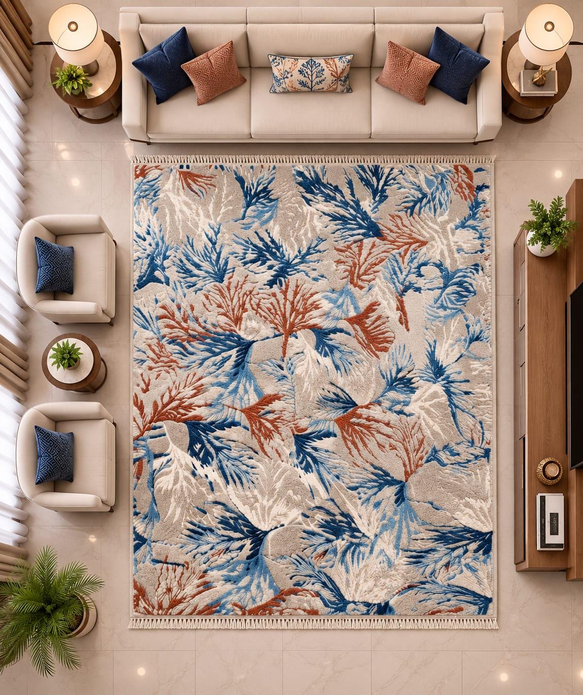 Hand Tufted Wool Area Rug, Botanical Leaf Pattern, Coastal Contemporary Home Décor – view 4
