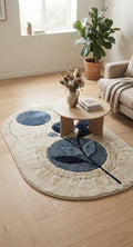 Hand Tufted Wool Oval Rug, Blue Botanical Abstract Pattern, Contemporary Ivory Floor Carpet – main view