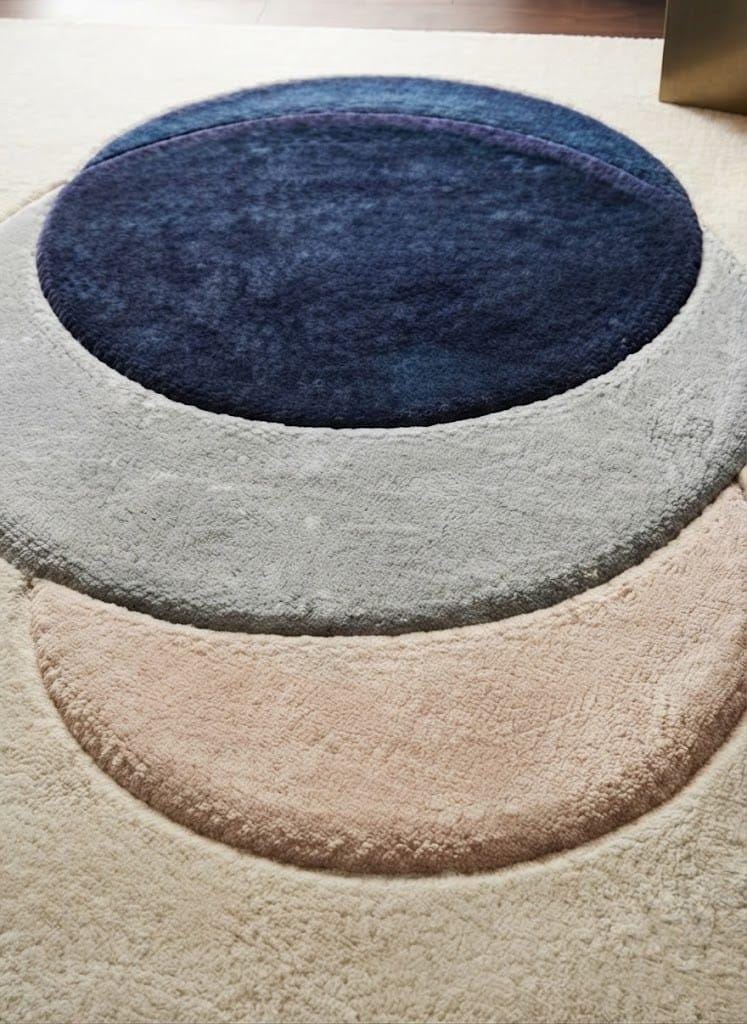 Hand Tufted Wool Area Rug, Abstract Geometric Circles, Modern Scandinavian Japandi Style – view 3