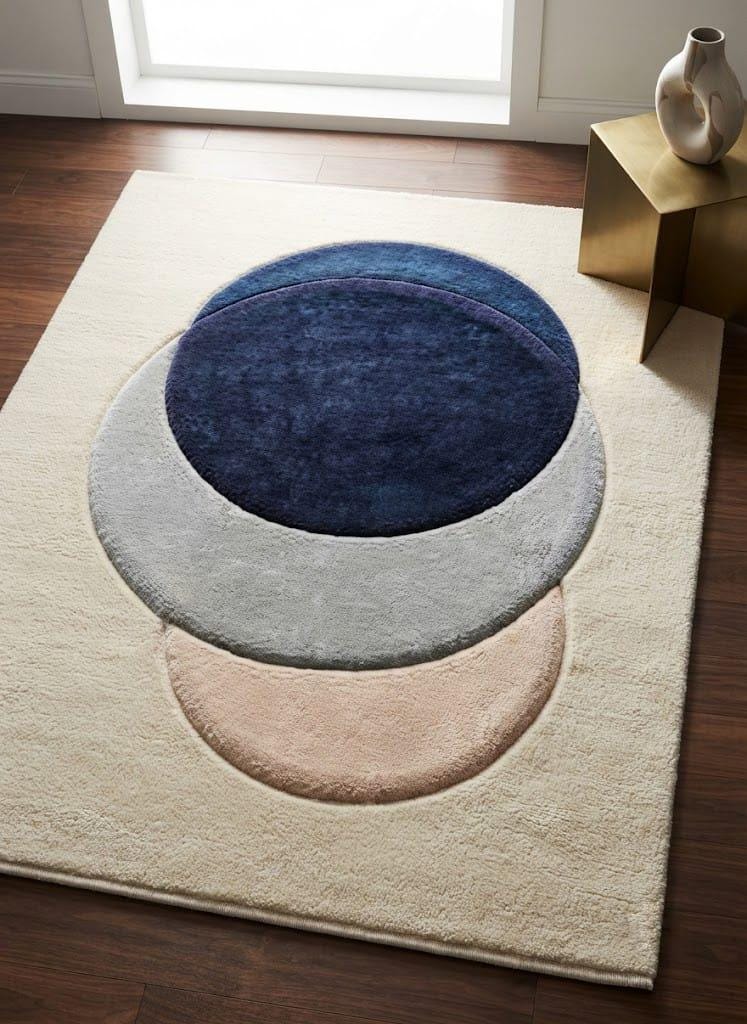 Hand Tufted Wool Area Rug, Abstract Geometric Circles, Modern Scandinavian Japandi Style – view 5