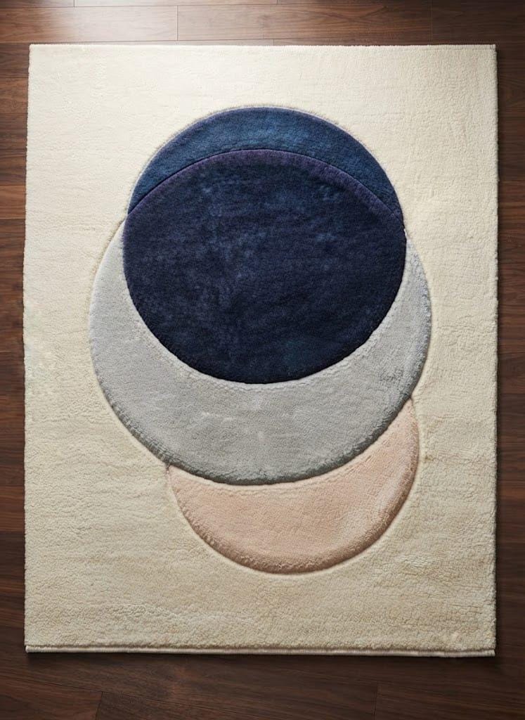 Hand Tufted Wool Area Rug, Abstract Geometric Circles, Modern Scandinavian Japandi Style – view 6