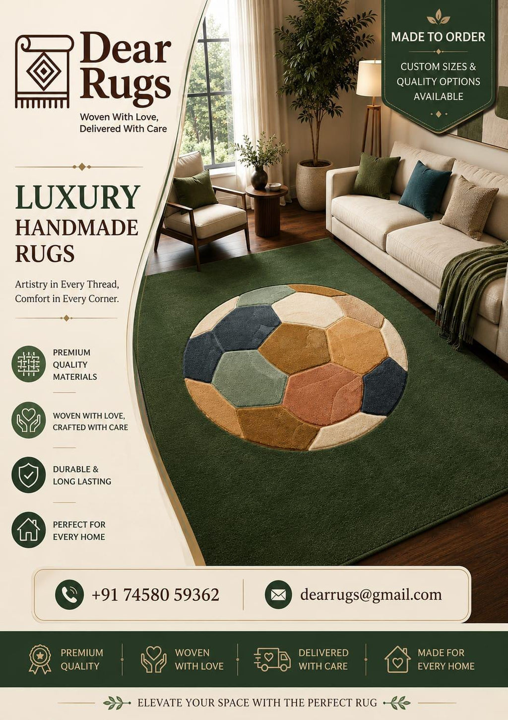 Hand-Tufted Wool Soccer Ball Rug: Green Field Nursery Carpet, Sports Theme Mat – view 2