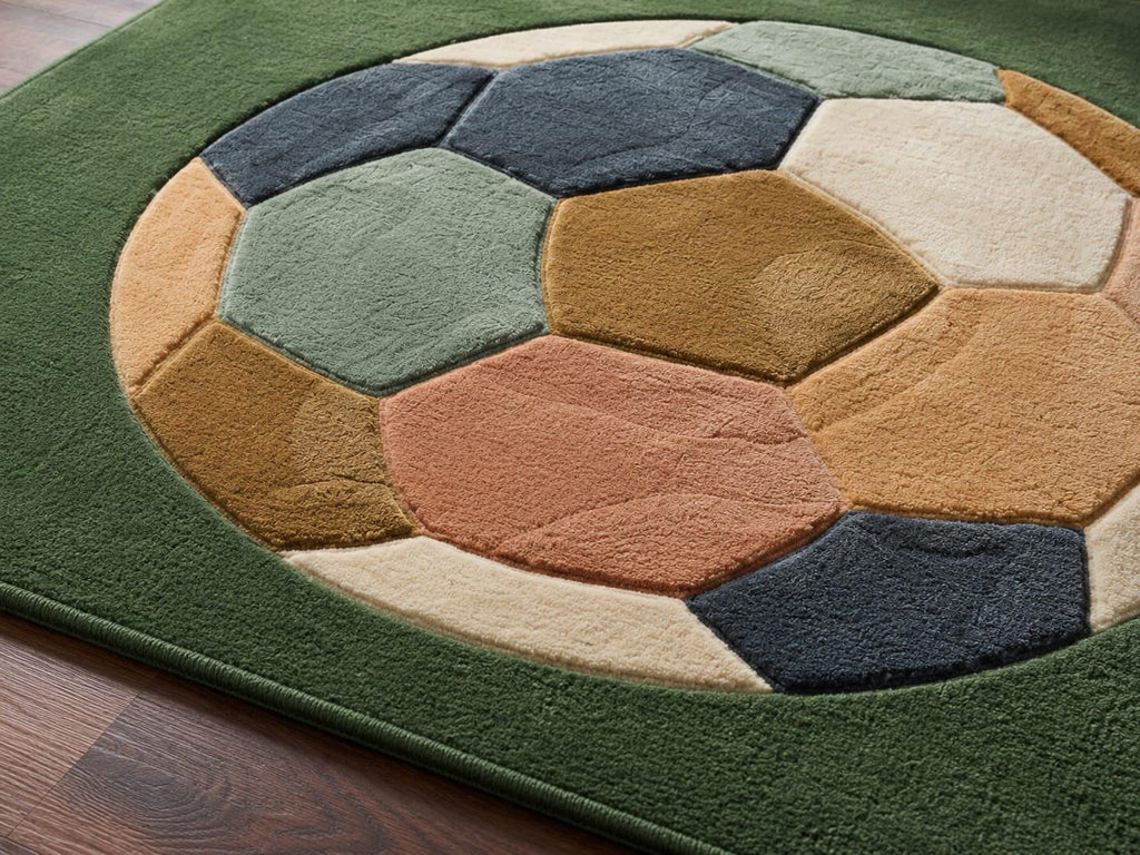 Hand-Tufted Wool Soccer Ball Rug: Green Field Nursery Carpet, Sports Theme Mat – view 4