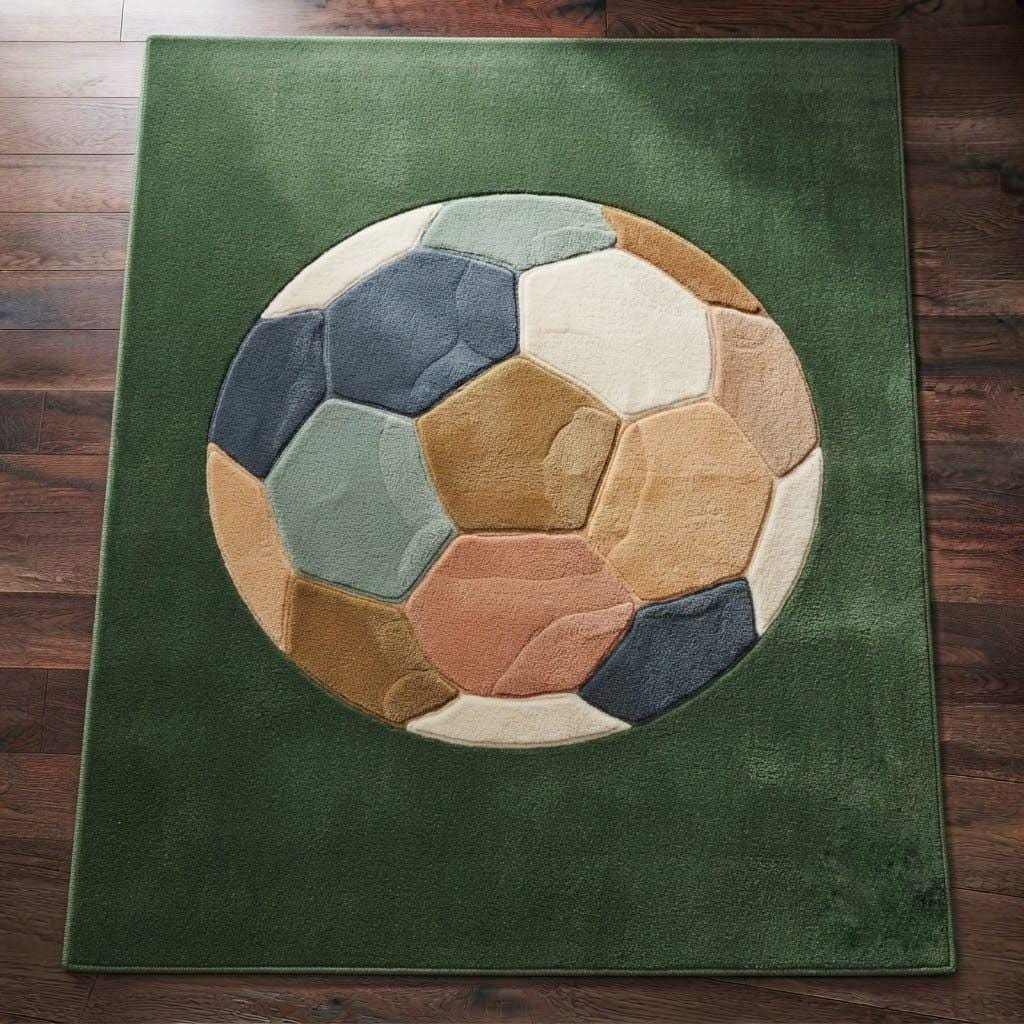 Hand-Tufted Wool Soccer Ball Rug: Green Field Nursery Carpet, Sports Theme Mat – view 5